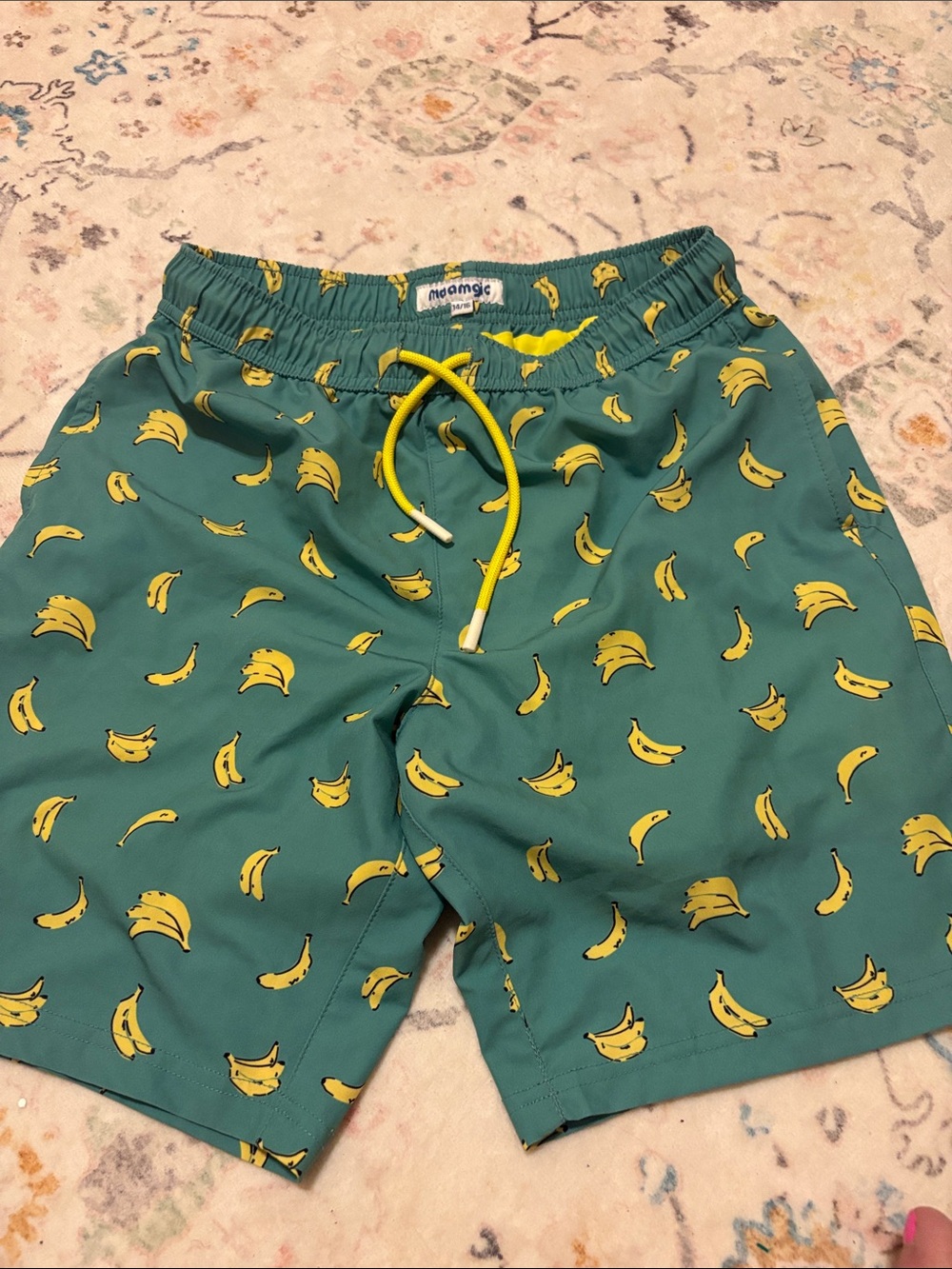 Moamiga Boys' Green Banana Print Swim Trunks 14/16. Like New!